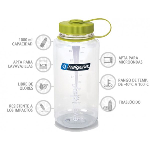 Botella Nalgene Boca Ancha 1 Litro Transparente
