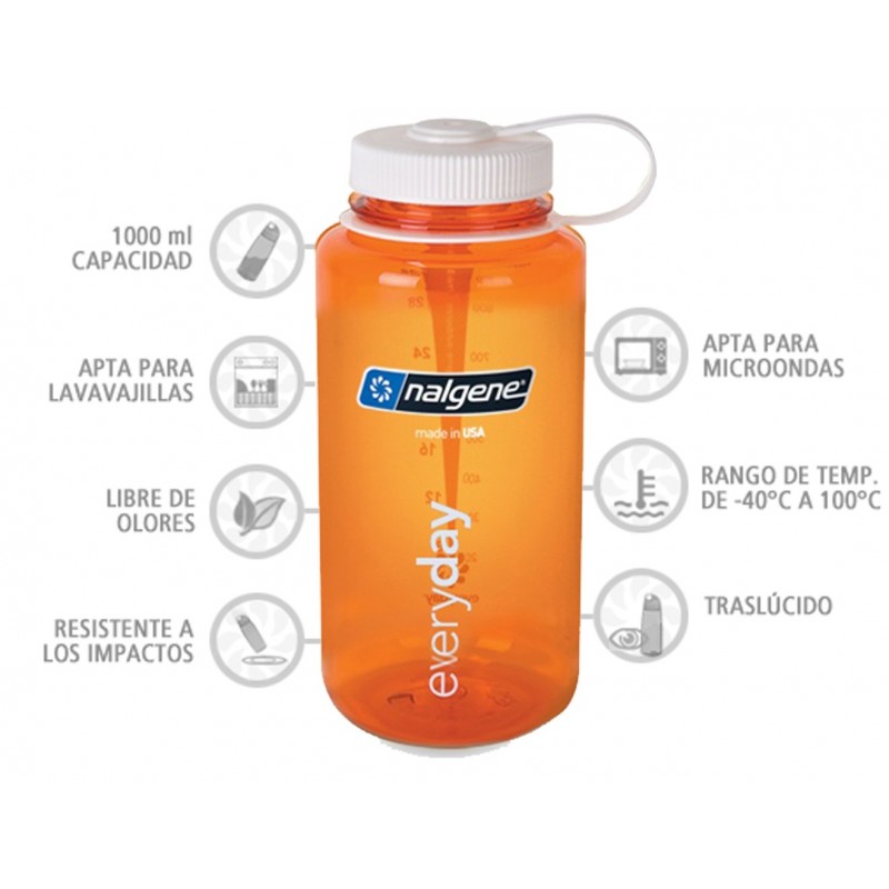 Botella Nalgene Boca Ancha 1 Litro Naranja