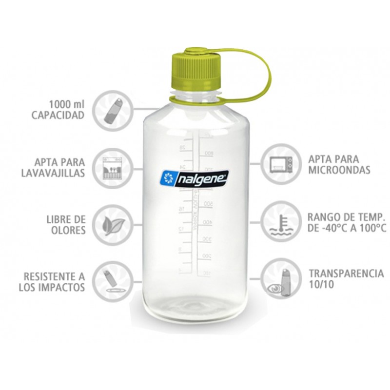 Botella Nalgene Boca Estrecha 1 Litro Transparente