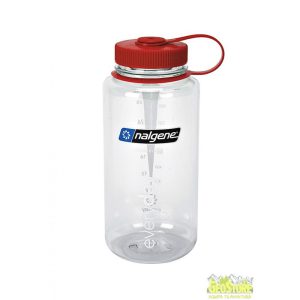 Botella Nalgene Boca Ancha 1 Litro Transparente Tapón Rojo